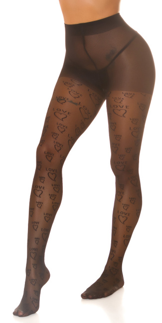 Tights with Print "Love" Black
